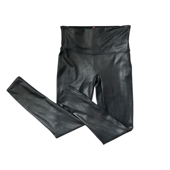 SPANX BLACK faux leather leggings size large smoothing shaping sleek versatile - Picture 5 of 8
